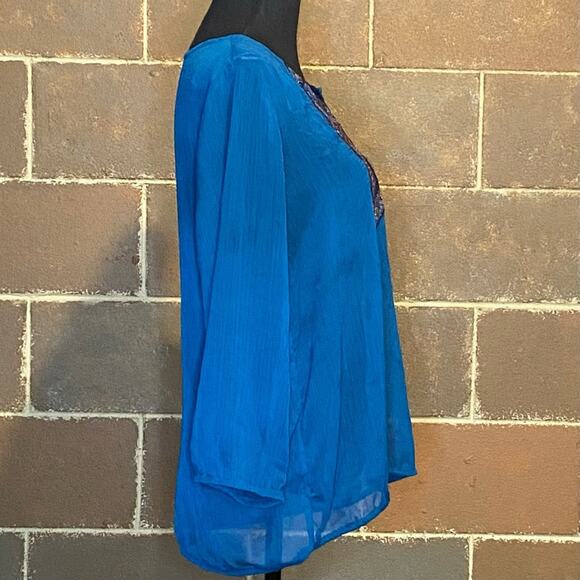 Lucky Brand Sheer Beaded Embellished Blouse Top Career Women's L Large - Picture 4 of 7